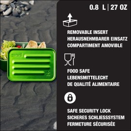 SIGG Metal Box Plus S, lunch box, 0.8 L, modern lunch box with practical insert, feather-light aluminium lunch box with divider, Green, small