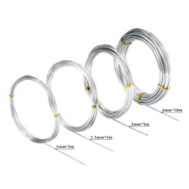 4 Pcs Aluminum Craft Wires, 3mm*10m, 2mm*5m, 1.5mm*5m, 1mm*5m, Bendable Craft Wire for Sculpting Armature DIY Jewelry Making (Silver)