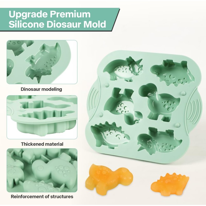 Spmarkt 2-Pack Dinosaur Silicone Mold, Multi-Purpose Jello Molds for Kids,