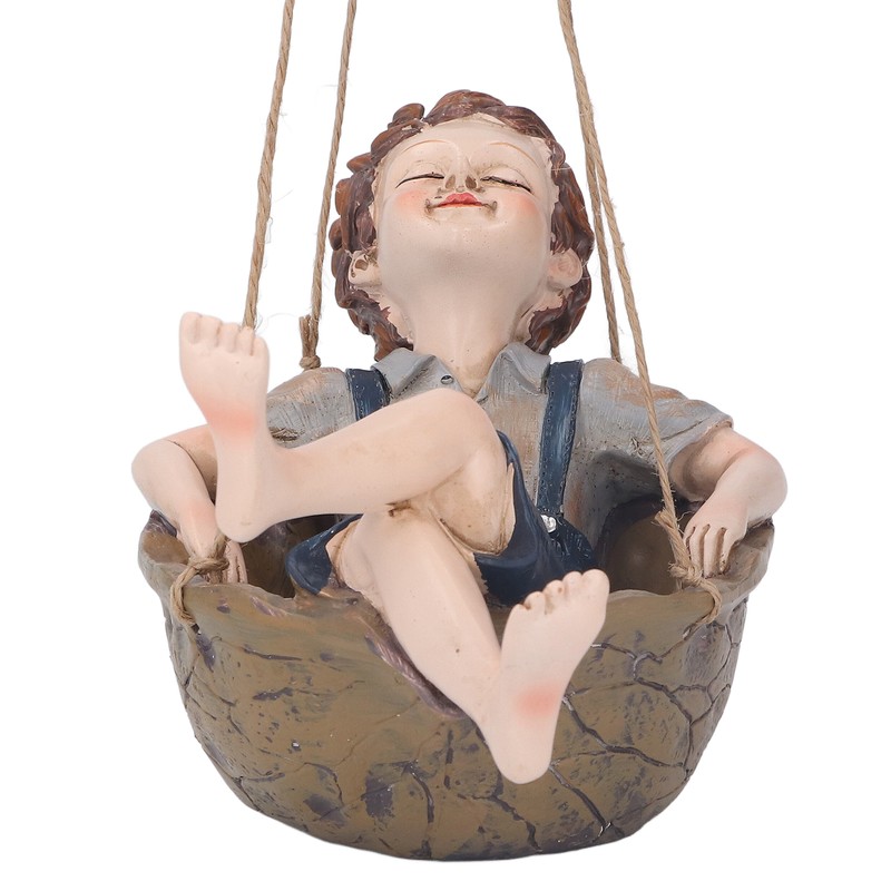 Hanging Boy Statue Hand Painted Rainproof Windproof Resin Outdoor Hanging