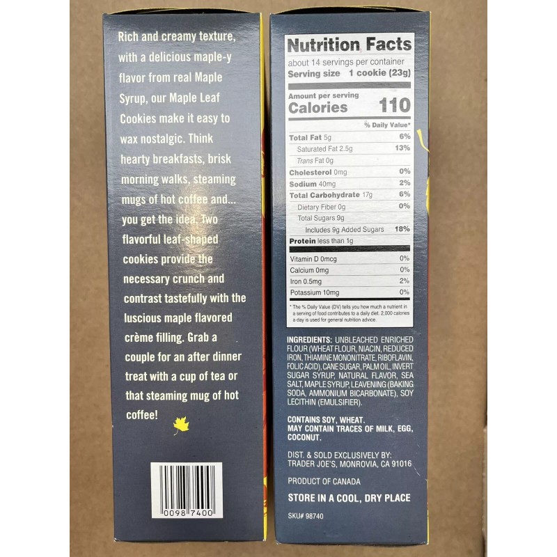 Trader Joe's 2 Packs Trader Joe's Maple Leaf Cookies 11.4