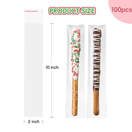 CIPOWM 100Pcs Clear Self Sealing Cellophane Bags, 2x10 Inches Self-Adhesive Cookies Bag Pretzel Rod Bags for Bakery Cookies Candy Pretzel Gift Packing Party Favor (2x10 Inch)