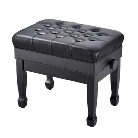 FILISITE Adjustable Height Piano Bench with Storage, Heavy Duty Solid Wood Piano Stool Keyboard Bench with PU Leather Padded Cushion (Black)