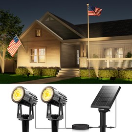 GVSHINE Aluminum Solar Spotlights Outdoor Waterproof Bright Landscape Spot Lights Dusk to Dawn for Yard Garden Flag Lawn and Trees, with 15.7ft Cable Separate Panel (Warm White, 2-in-1)