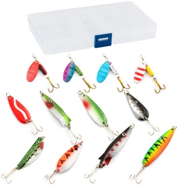 Dr.Fish Fishing Lures Spinnerbait Set, 12pcs Fishing Spinners Kit with Tackle Box Included Fishing Spinners Willow Leaf Fishing Spoon Lure for Trout Bass Freshwater Fishing