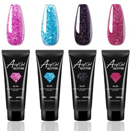 ASMAYSA 4 Colors Glitter Gel Extensions, Glitter Nail Polish Gel for Women Girls, Confetti & Sparkle Building Gel, Long Lasting Gel Nail Extensions Kit UV Lamp Needed for Home Salon Manicure