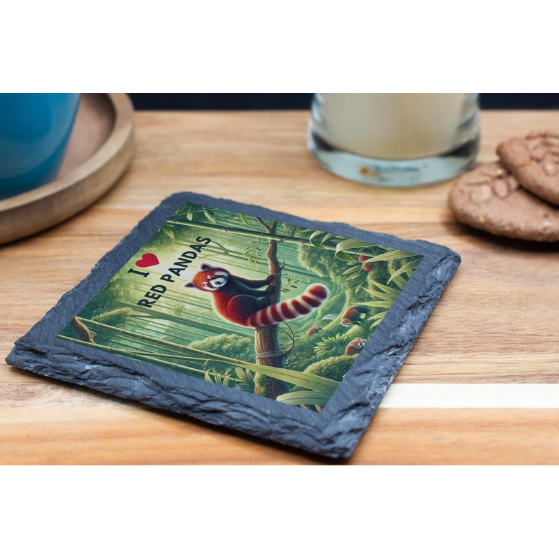 I Love Red Pandas Bamboo Forest Slate Coaster - Adorable