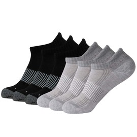 FOOTPLUS Men Women Boys Girls Ankle Arch Support Seamless Toe Cushioned Sole Copper Golf Socks, 3 Black& 3 Light Grey, Large