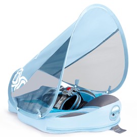 Mambobaby Baby Pool Float with Removable Sun Canopy - Non Inflatable Infant Swim Float with Anti-Flip Tail Design, Waterproof & Skin-Friendly Baby Float for Swimming (3-24 Months) (Sea Turtles)