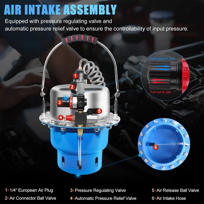 JIFETOR 5L Pneumatic Brake Pressure Bleeder Kit, Air Power Pressurized