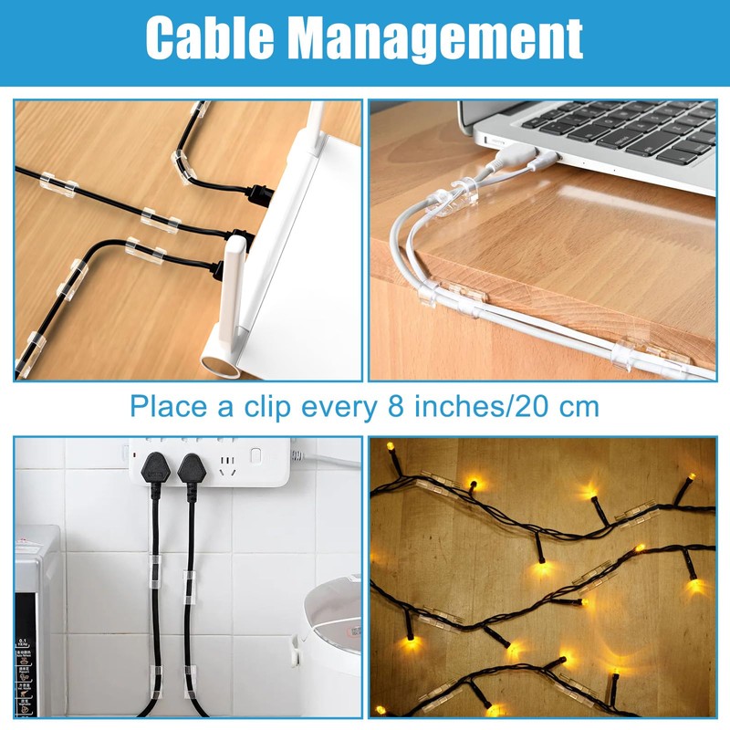 40PCS Strong Adhesive Cable Clips Clear, Premium Wire Holders for