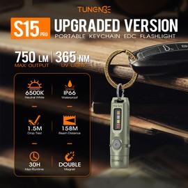 TUNENGE S15Pro 7075 Aluminum Alloy Keychain Flashlight Rechargeable, 750 Lumen EDC Pocket Flashlight, Mini Flashlight with Side Light 5 Modes+365nmUV for Detection Banknotes, Camping, Emergencies