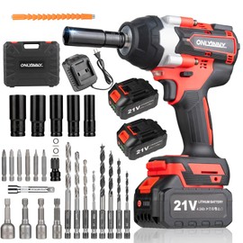 OnlyinNY Cordless Impact Wrench1/2, 750Ft-lbs (1000N.m), 21V Power Impact Wrenches, 4-Mode Speed, 2x4.0AH Battery High Torque, 5 Sockets, 8 Drill, 6 Screws, Electric Impact Driver for Car Home Truck