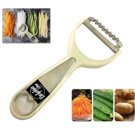 Dolphin Shop - Pelador de verduras de doble hoja para cortadora de frutas, papaya, zanahoria, pepino, hoja de acero inoxidable con abridor de botellas