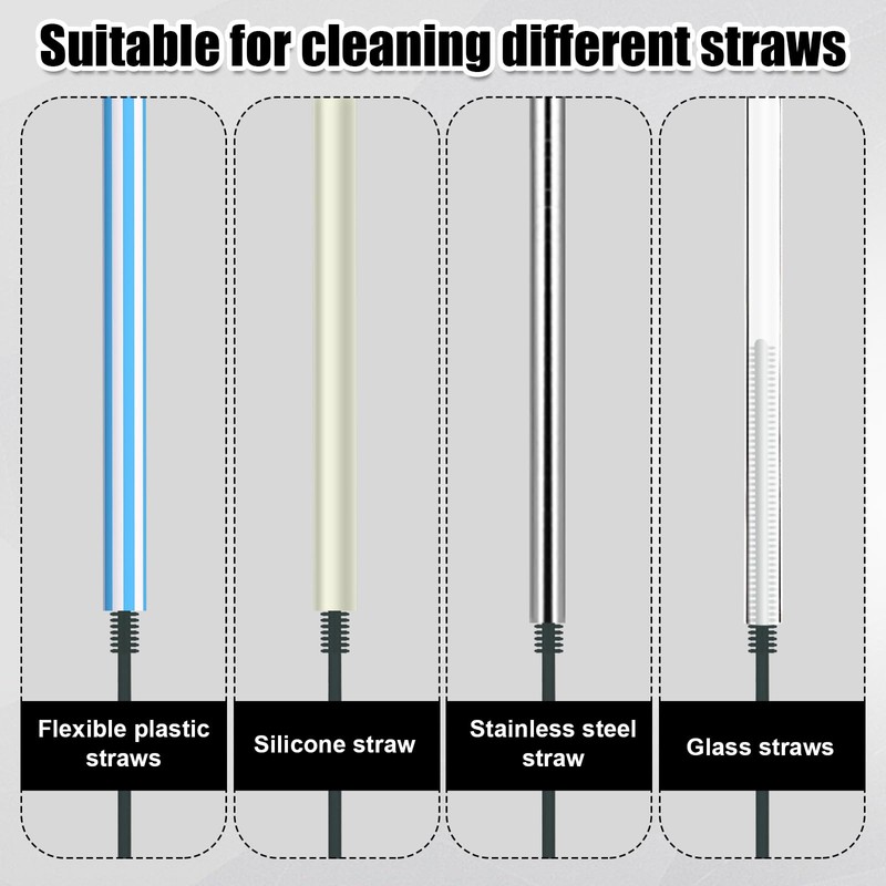 2pcs Silicone Straw Brushes, 6mm+8mm Extra Long Straw Cleaning Brush