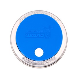 2 Pack, Bright Blue, Regular Mouth Silicone Straw Hole Tumbler and Fermentation Lids with Stainless Steel Bands by Mason Jar Lifestyle