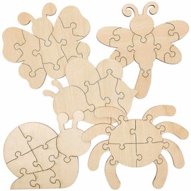Baker Ross FC710 Bug Wooden Jigsaw Puzzles - Pack of 5, Craft Kits for Kids, Painting Wood Crafts Puzzle