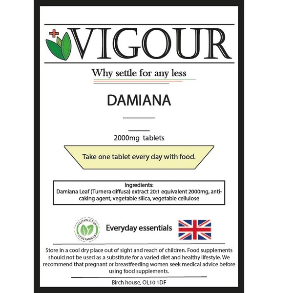 Damiana - 30 High Strength 2000mg Tablets