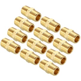 Kozelo 12pcs 1/4" NPT Female to 1/4" NPT Female Solid Brass Hex Nipple Hose Connector Pipe Leak Repair Bathroom Remodeling Tool Extension Compression Female Pipe Adapter