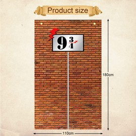 Aurasky Brick Wall Background, 9 and 3/4 Cross Station Sign Brick Wall Party Background Door Curtains for Wizard Brown Wall Decoration, Banner Door Curtains, Secret Passage to Magic School