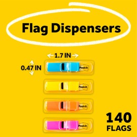Post-it 6834ABX Highlighting Page Flags, 4 Bright Colors, 4 Dispensers, 1/2-Inch x 1 3/4-Inch, 35/Color