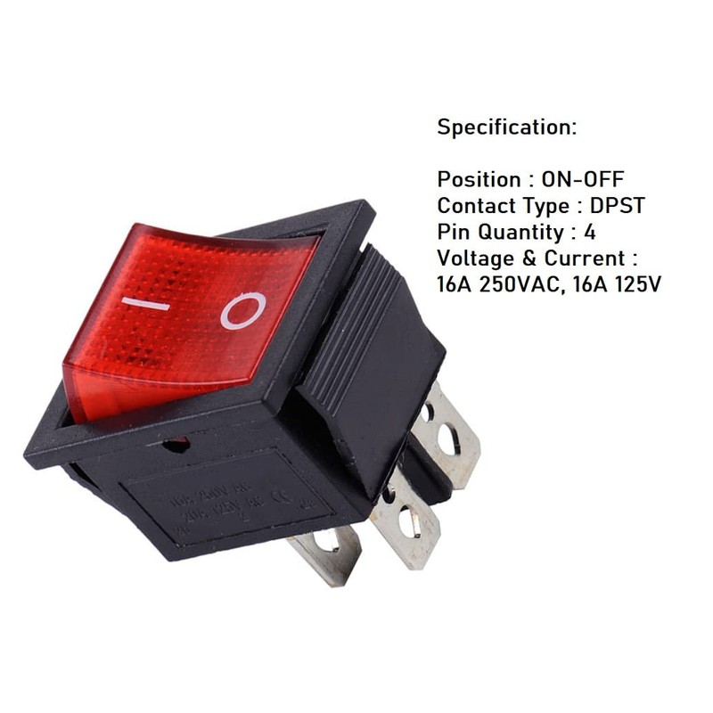 KCD4 3PCS Rocker Switch - 16A/250V, 20A/125V, ON/OFF - Red,