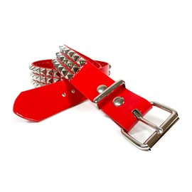 Patent Red Three Row Pyramid Stud Belt Vegan Leather Punk Goth Alternative USA Made (S)