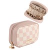 Makeup Pouch, Cosmetic Pouch, Checkered Pattern, Pink, PU Leather, Dividers,