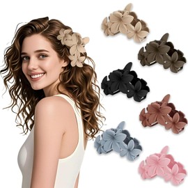 6Pcs Flower Hair Claw for Women, Non-Slip Flower Claw Clips for Thick Hair, Large Size 4Inch Strong Hold Girls Claws Clip for Long Curly Wavy Hawaii Hair Accessorie