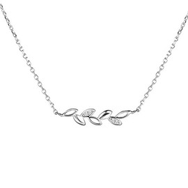 Iszie 925 Sterling Silver Crystal Leaf Link Pendant Women's Necklace