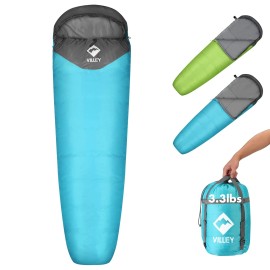 VILLEY Mummy Sleeping Bag, Lightweight Backpacking Sleeping Bag for Adults & Kids, C...