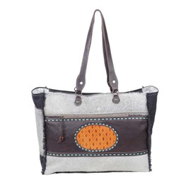 Myra Bag Western Leather Weekender Bag for Women - Cotton & Upcycled Canvas Boho Shoulder Bag Infernal