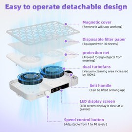 Nail Dust Collector,Professional Dust Collector Nail Tech, 1600PA Portable Nail Vacuum with 10 Speeds & 30 Disposable Filters,Suitable for Home & Salon – Hygienic, Low Noise, Quick Heat Dissipation