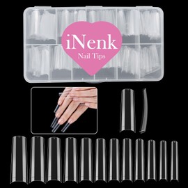 Clear Square No C Curved Nail Tips, 550PCS Long Straight Square Half Cover Fake Nail Tips for Acrylic Nails Professional Dip Powder Nail Salons(11 SIZE)