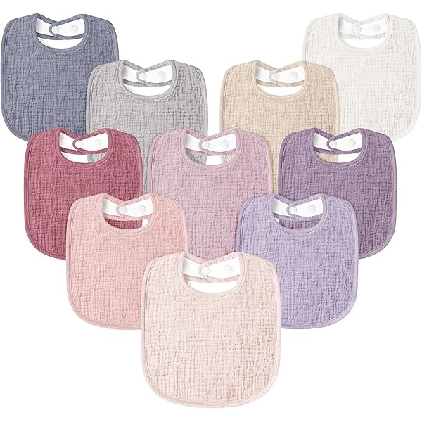Susurration Muslin Baby Drool Bibs 10Pack Soft Square Adjustable Bandana