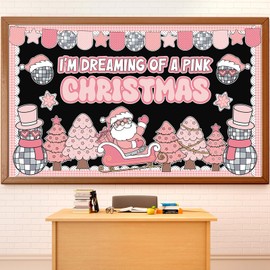 ojustbeok Pink Christmas Bulletin Board Set Xmas Santa Bulletin Board Decoration Christmas Tree Snowman Paper Cutouts for School Classroom Home Chalkboard Wall Xmas Winter Holiday Party Supplies