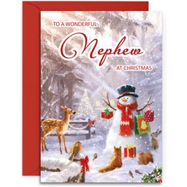 Nephew Christmas Card - Forest Friends - Medium Sized Card (A5 Size -148mm x 210mm) with Envelope