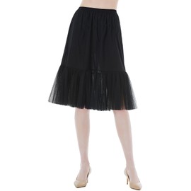BEAUTELICATE Women Half Slip Underskirt Pure Cotton Skirt Extender With Tulle Hem Tutu Petticoat Knee Length Long A-line Summer Skirt Black 60cm, M