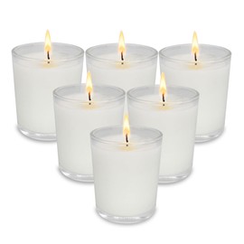 Set of 6 White Votive Candles, Clear Glass Filled Unscented Soy Wax Candle for Home Décor Weddings Spa Holidays Party and DIY