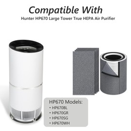 HP670 Replacement True HEPA Filter Set Compatible with Hunter HP670 Air Purifier, 1 HEPA + 5 x Activated carbon, Part Number H-HF670-VP
