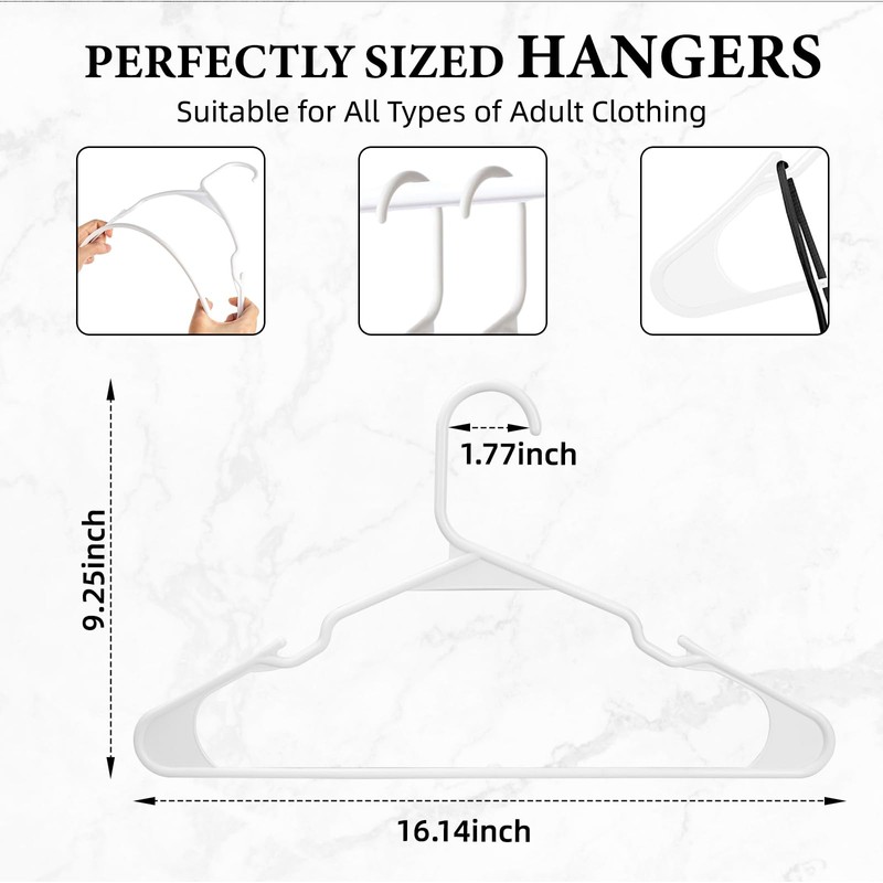 Premium White 10-Pack Hangers - Extra Strong 17-inch Plastic Coat