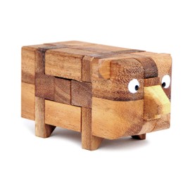 Logica Puzzles Art. Piggy - 3D Brain Teaser in Fine Wood - Difficulty 3/6 Hard - Leonardo da Vinci Collection