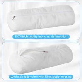 2 Pack Round Neck Pillow 16 X 6 Inch Soft Bolster Pillow Covers with Hidden Zipper Neck Roll Pillows Cervical Necks Roll Pillows Cover Breathable Cylinder Pillowes for Cylindrical Cushion (White)