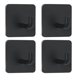 CEIDUENEI Black Adhesive Hooks,4 Pack Adhesive Towel Hooks Waterproof Sticky Hooks for Hanging Coat,Robe,Key,Hat, Towel Hook for Bathrooms or Kitchen. (Black)