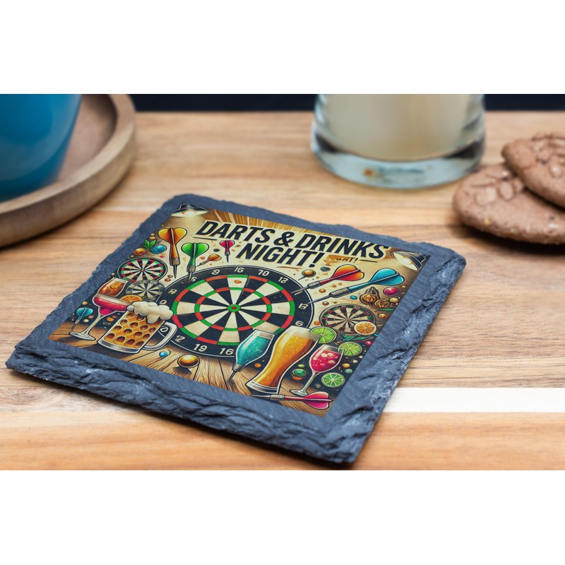 Darts & Drinks Night! Slate Coaster – Perfect Bar Décor