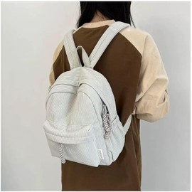 cotmcor School Backpack for Teens Small Corduroy Bookbag Lightweight Bag for Girls Boys Casual Middle School (Corduroy-off White)