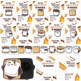 Tondiamo 20 Sets S'more Appreciation Gifts Bulk S'more Marshmallow Enamel Pins Marshmallow Lapel Pins for Backpacks with Thank You Cards Christmas Thanksgiving Gifts for Employee Teacher Team