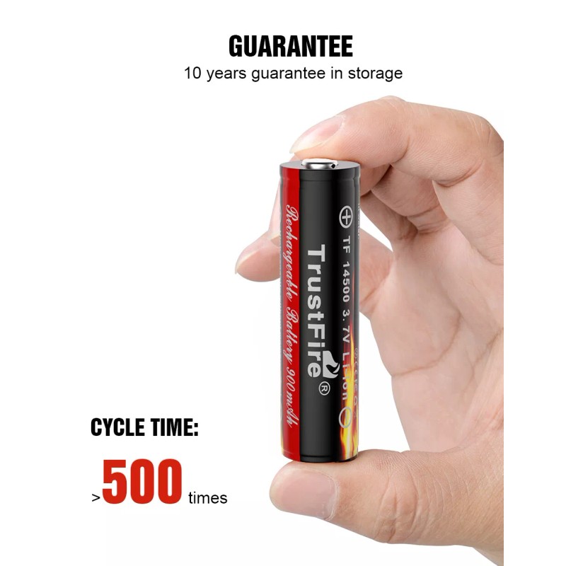 TrustFire 900mAh 14500 3.7V Li-ion Rechargeable Battery With PCB Batteries