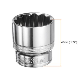 sourcing map 12-Point Socket 1/2" Drive 34mm Deep 45# Steel Metric Shallow Drive Sockets Polishing Chromed Square Sockets Mechanic Hand Tool for Car Repair Mechanical Maintenance Home Use