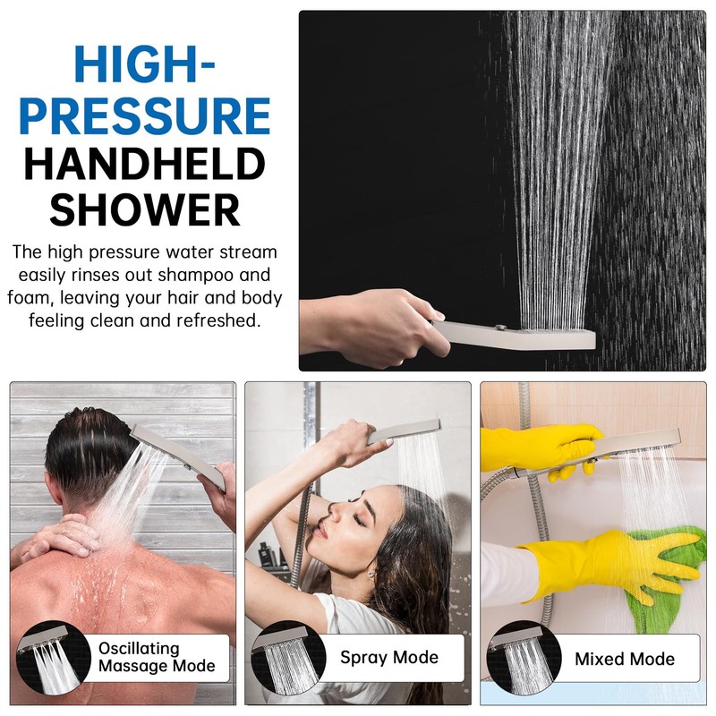 G-Promise All Metal 14 Inch Shower Head with Massage Mode